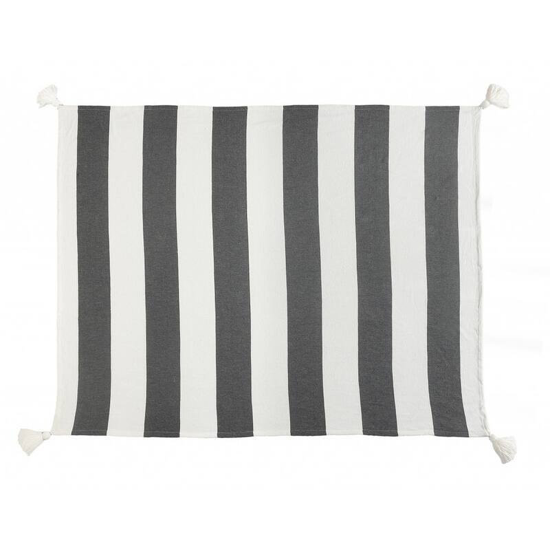50" X 60" Gray and White Woven Cotton Striped Throw Blanket with Tassels