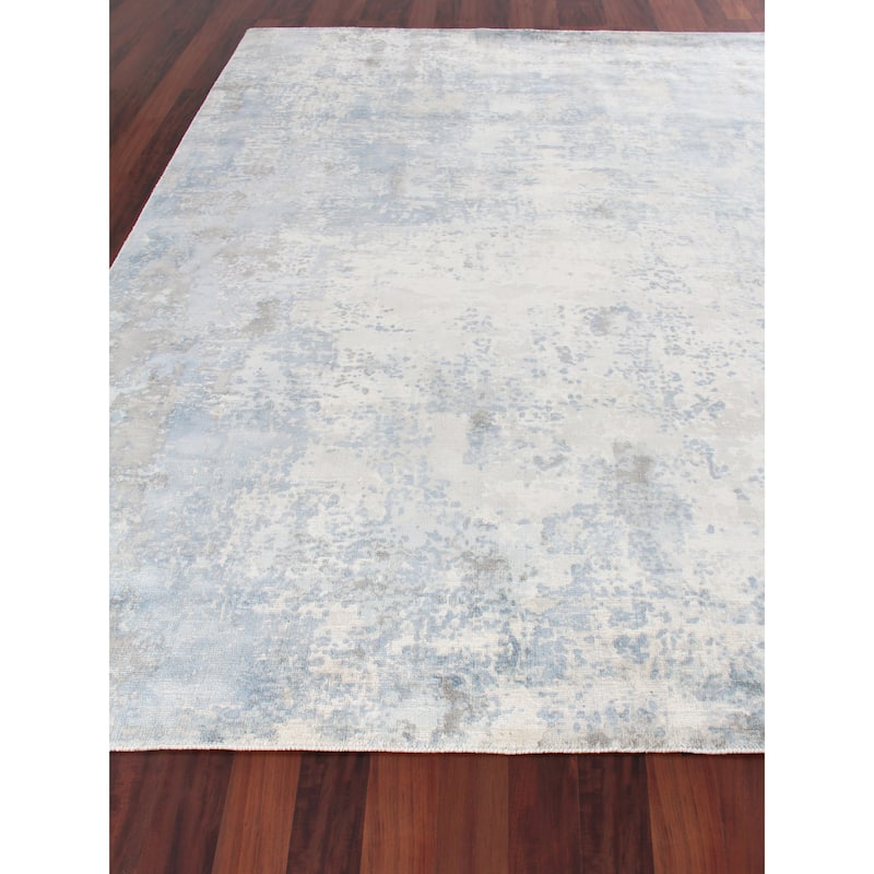 EXQUISITE RUGS Murano Hand-loomed Wool/Bamboo Silk Silver/Blue Area Rug.