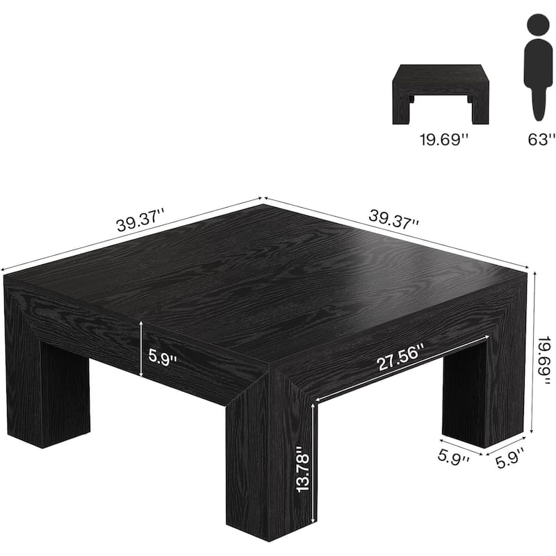 Farmhouse Square Coffee Table for Living Room, 39.37-Inch Low Large Center Tea Accent Table
