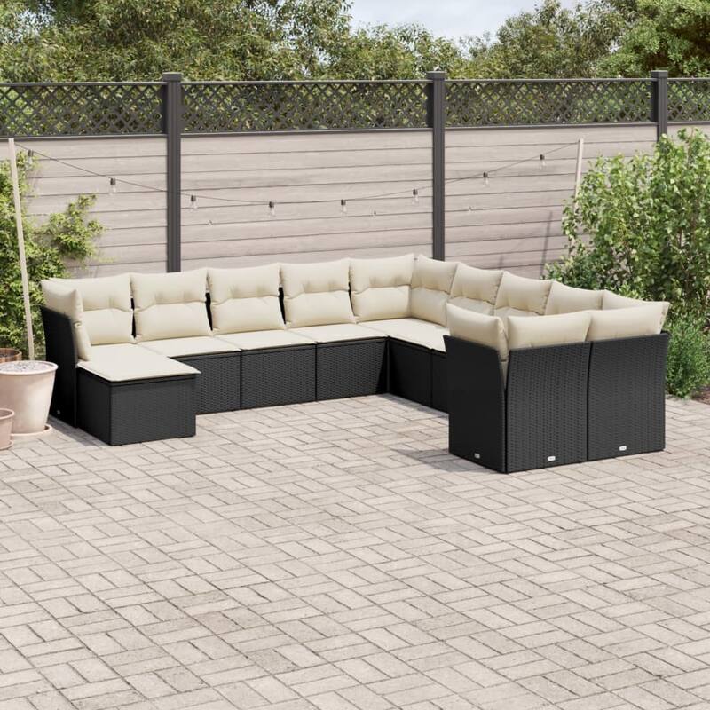 vidaXL Garden Sofa Set Black - 21.7 x 21.7 x 14.6 - Black and cream Large Without table