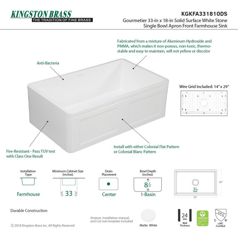 Kingston Brass Arcticstone 33" Farmhouse Single Basin Stone Composite