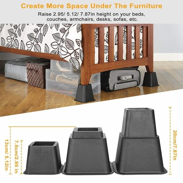 dimension image slide 1 of 2, 8 Pcs Adjustable Bed & Furniture Risers