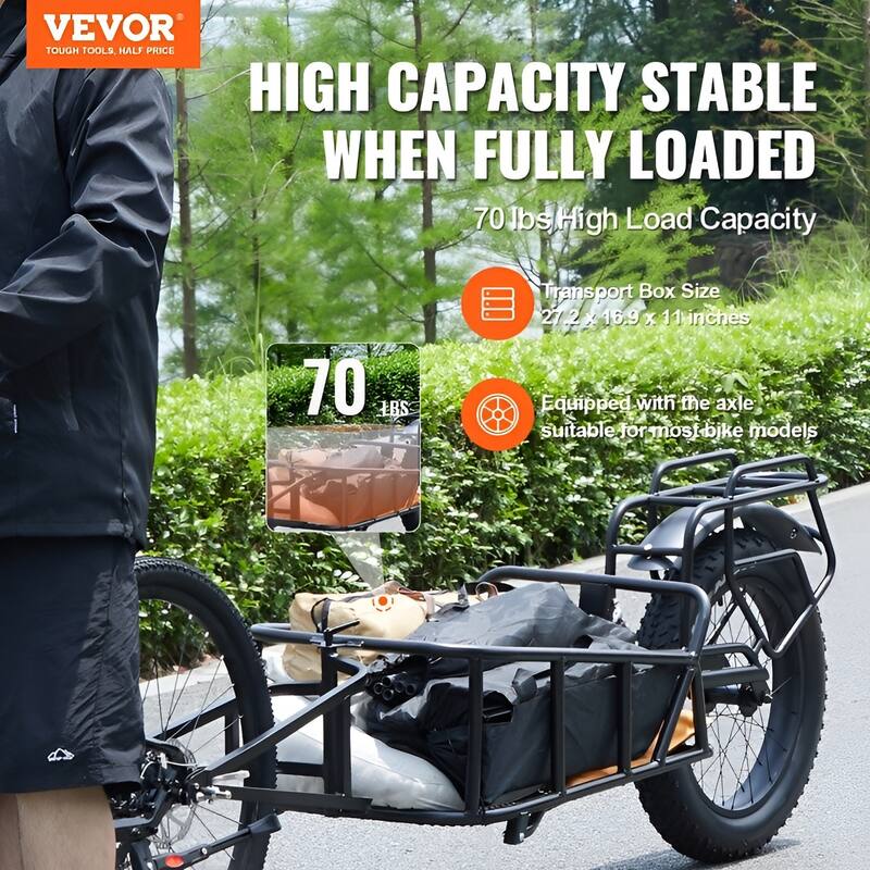 Bike Cargo Trailer, 70 lbs Load Capacity, Heavy-Duty Bicycle Wagon Cart, Compact Storage & Quick Release Structure with Univers