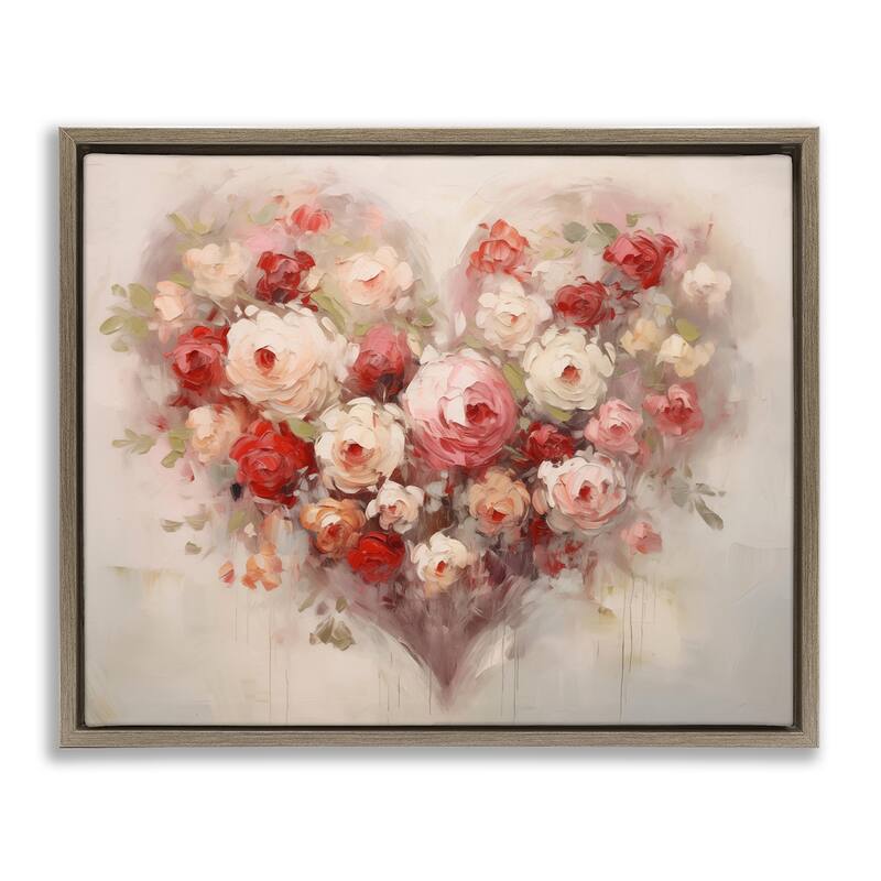 Stupell Valentine Roses Heart Framed Floater Canvas Wall Art Design By Arlington Prints - 21 x 17 - Brown