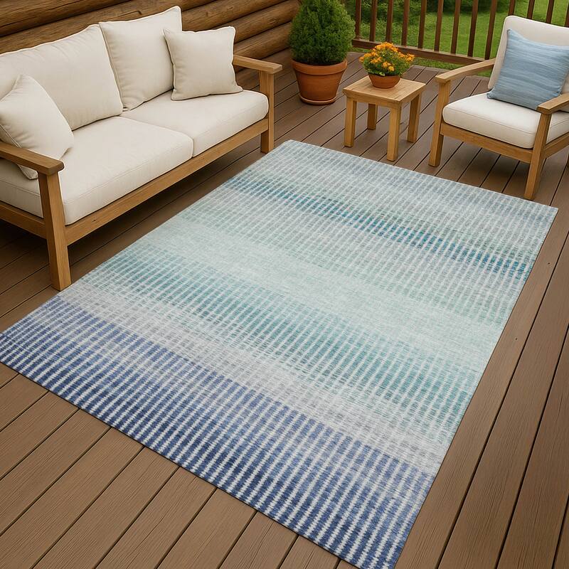 Machine Washable Indoor/ Outdoor Contemporary Stripes Chantille Rug