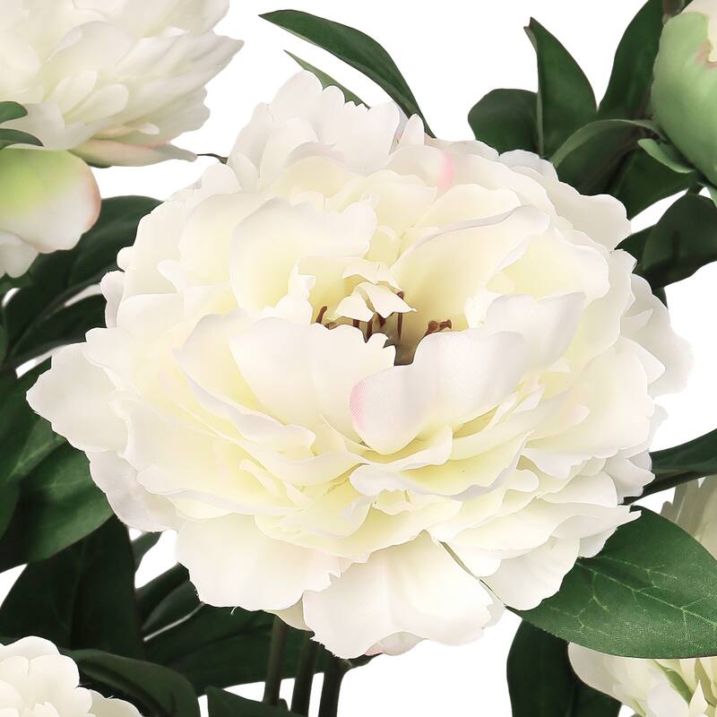 Deluxe Cream White Artificial Peony Plant Flower Stem Bush Bouquet 22in - 22" L x 13" W x 13" DP