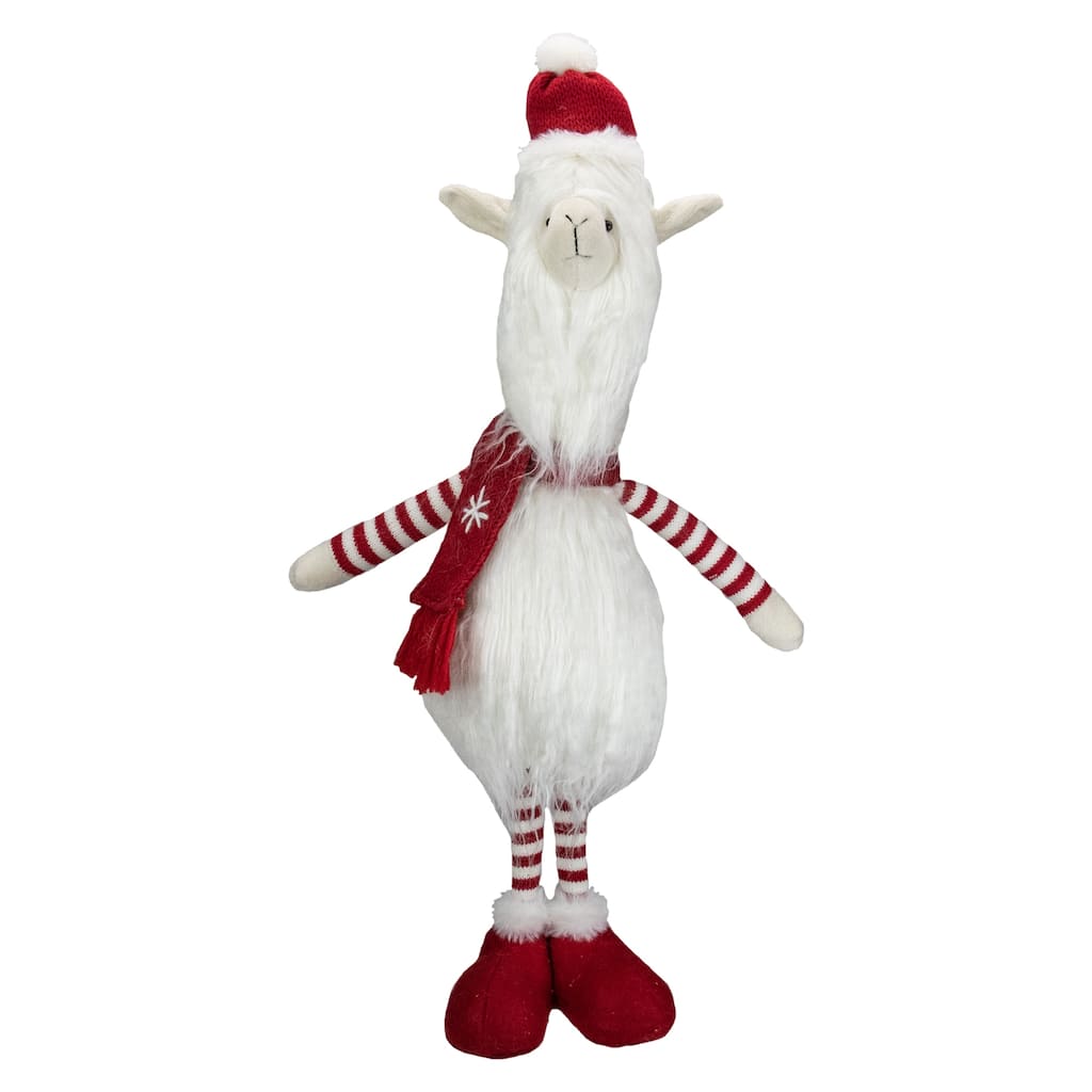 26-Inch Plush Red and White Standing Llama Table Top Christmas Decoration - 26"