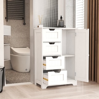 Bathroom Storage Cabinet 4 Drawers Towels Storage Organizer Unit with Adjustable Shelves