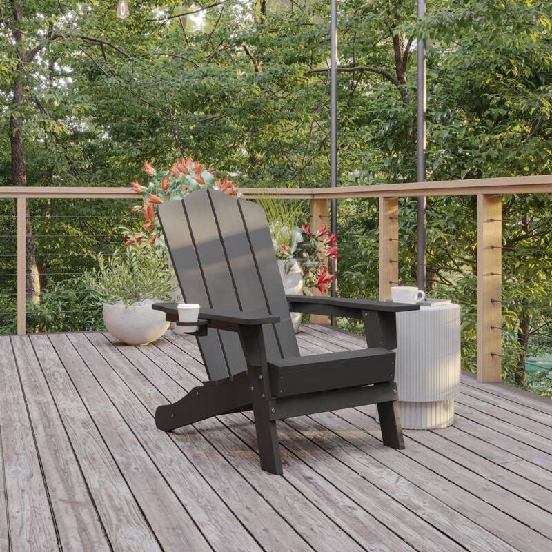Commercial Grade All-Weather Adirondack Chair with Swiveling Cupholder - Gray