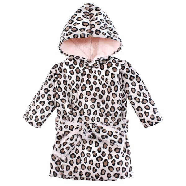 slide 1 of 1, Hudson Baby Infant Girl Mink with Faux Fur Lining Pool and Beach Robe Cover-ups, Leopard Pink 0-6 Months - Leopard Pink