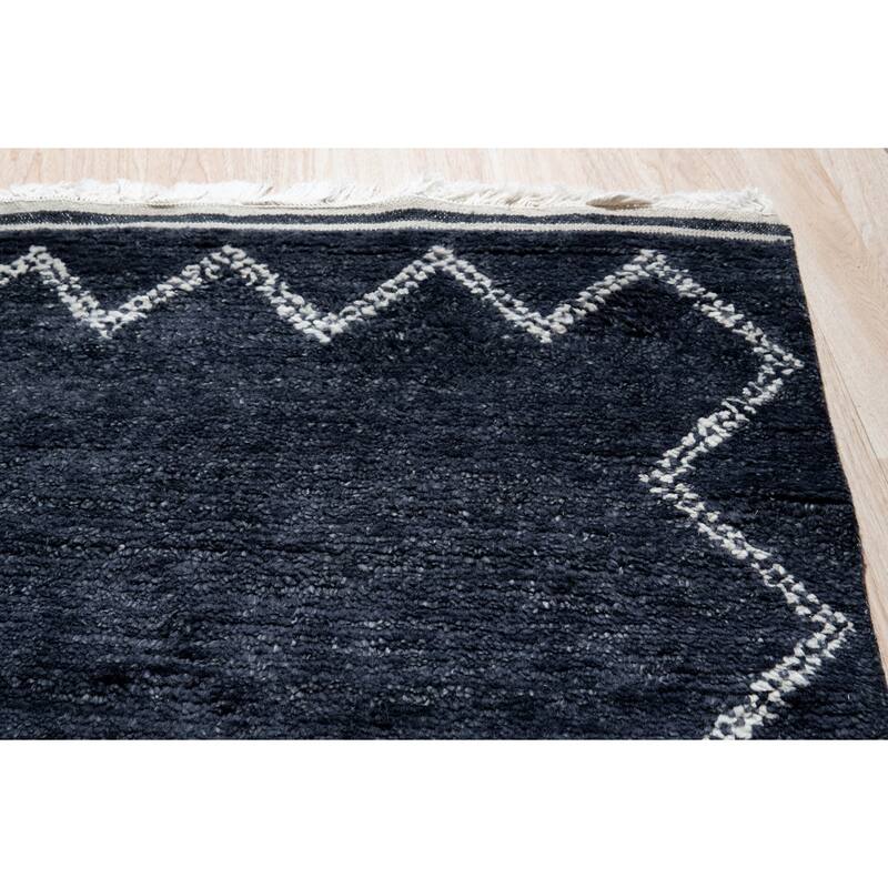 Charcoal Hand Knotted Wool Berber Moroccan Rug, 10' x 14', soft stylish area rug - L