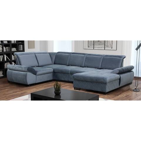 Hillpine Modern Grey Velvet Upholstered U-shaped Convertible Sectional Sofa with Storage and Adjustable Headrests
