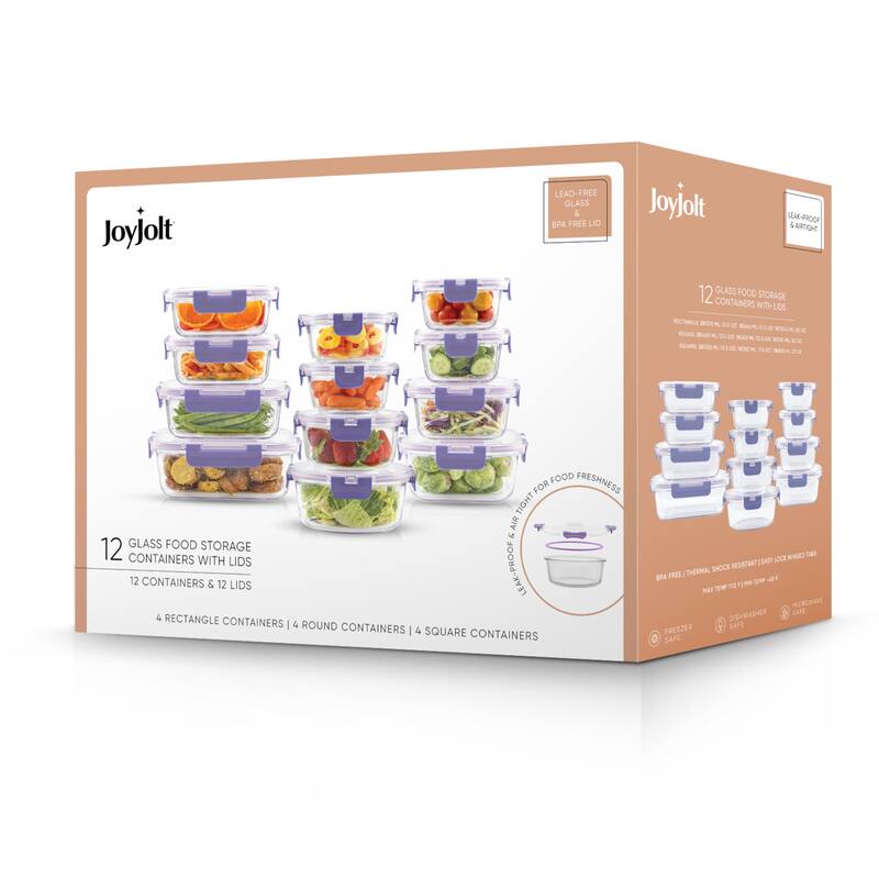 JoyFul 24 Piece Glass Food Storage Containers Set with Airtight Lids