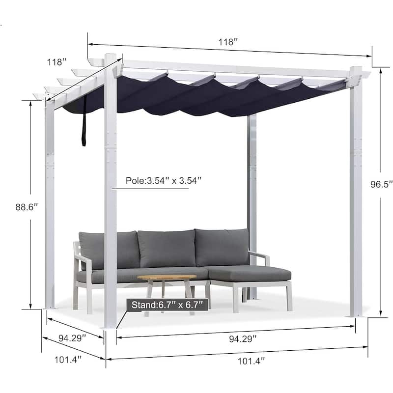 PURPLE LEAF Gazebo White Aluminium Outdoor Retractable Pergola with Canopy Cover