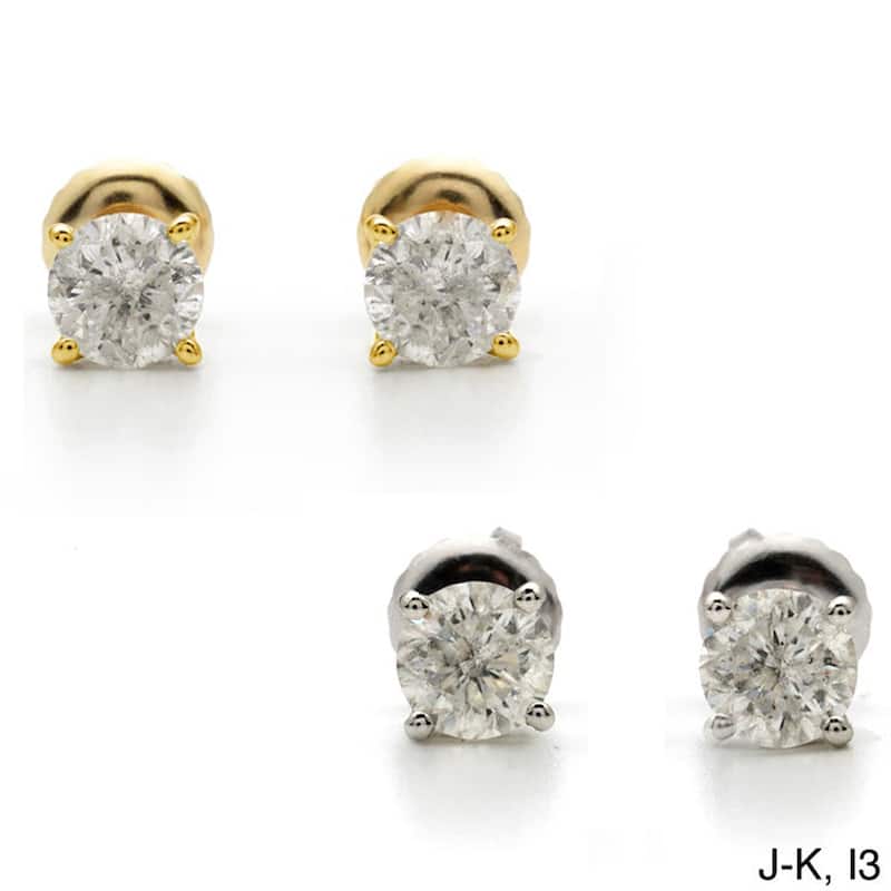 Auriya 18k Gold 1 1/2ctw Round Diamond Stud Earrings Clarity-enhanced (E-F, G-H, H-I or J-K, VS1-VS2, SI1-SI2, I1-I2 or I2-I3) - J-K, I3 - White