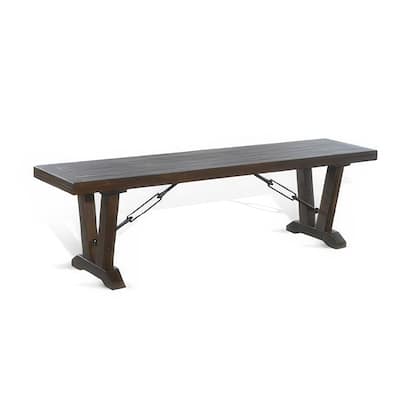 Flint Dining Bench with Turnbuckles, 70 Inch Dark Brown Mahogany Wood