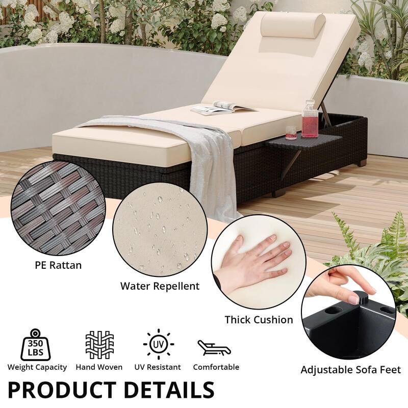 Outdoor Patio Chaise Lounge Chairs Set of 2, Pe Wicker Lounge Chairs with Removable Furniture Cushion