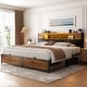 preview thumbnail 70 of 73, Farmhouse Bed Frame with Holey Board, Upholstered Headboard Platform Bed with Charging Station