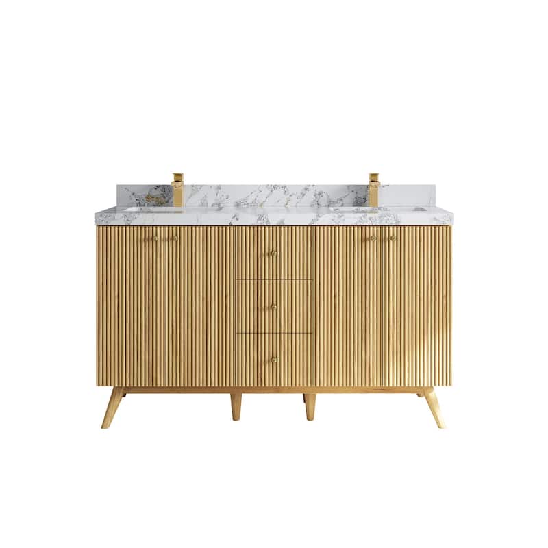 Willow Collections 60 in. W x 22 in. D Pasadena Solid Teak Double Sink Bathroom Vanity with Countertop
