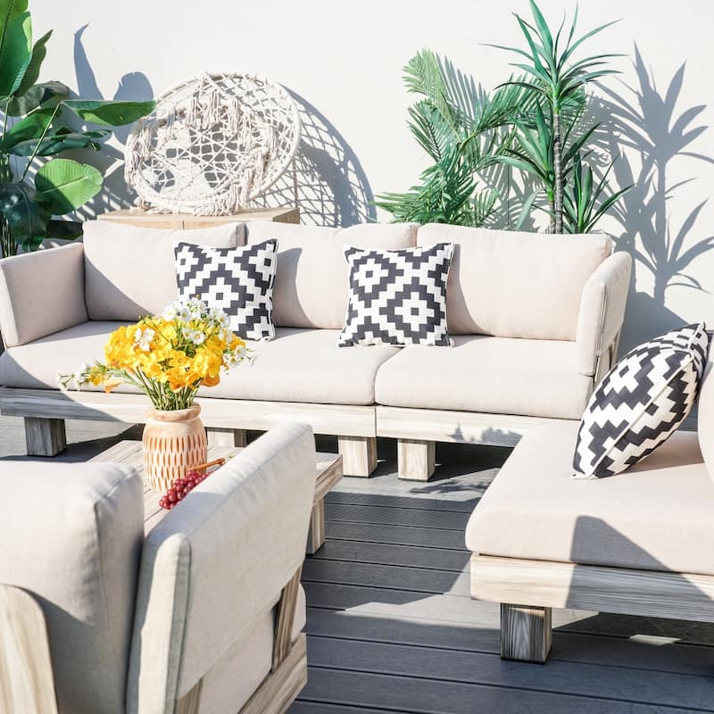 Patio Aluminum Sofa Set with Sponge-filled Cushion and Coffee Table