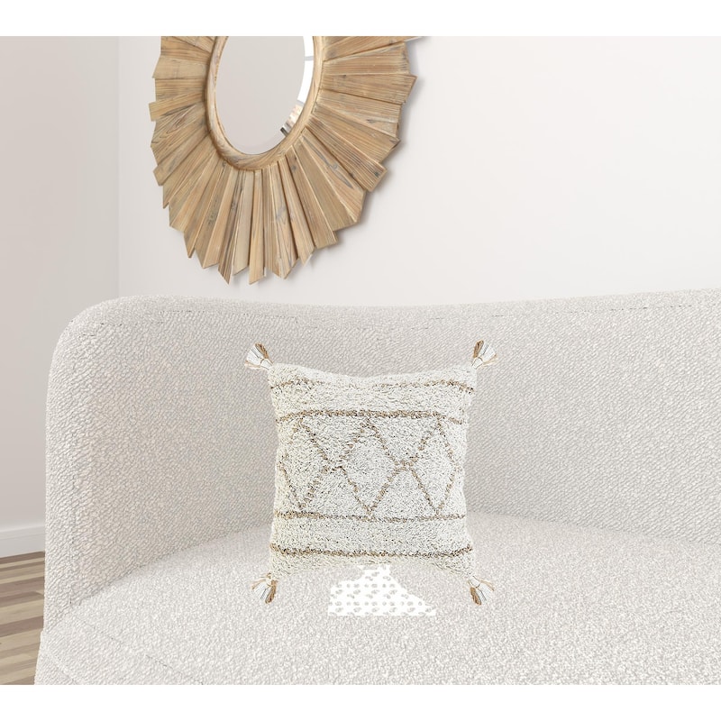 HomeRoots 20" X 20" White And Tan 100% Cotton Geometric Zippered Pillow