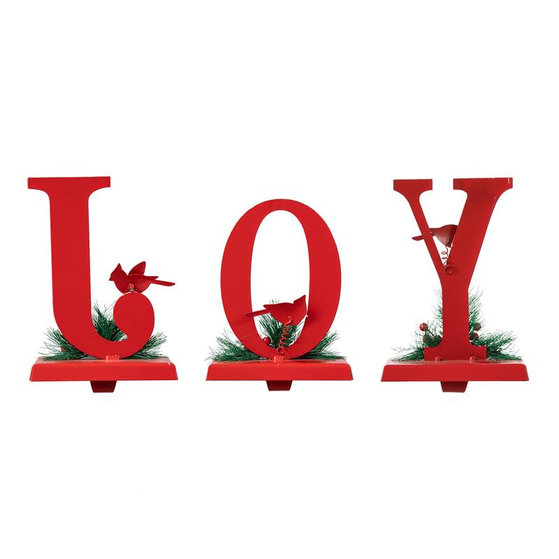 Glitzhome Set of 3 JOY with Snowman Cardinals Stocking Holders Christmas Decor