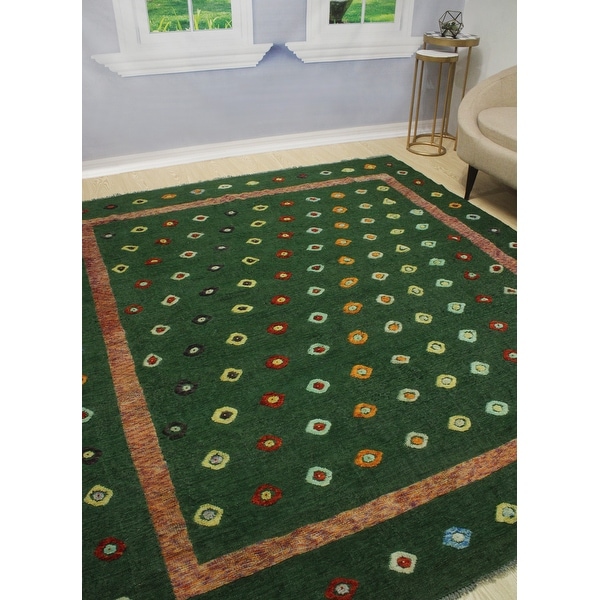 Noori Rug HighLow Kilim Walton Green/Rust Rug 8'7" x 9