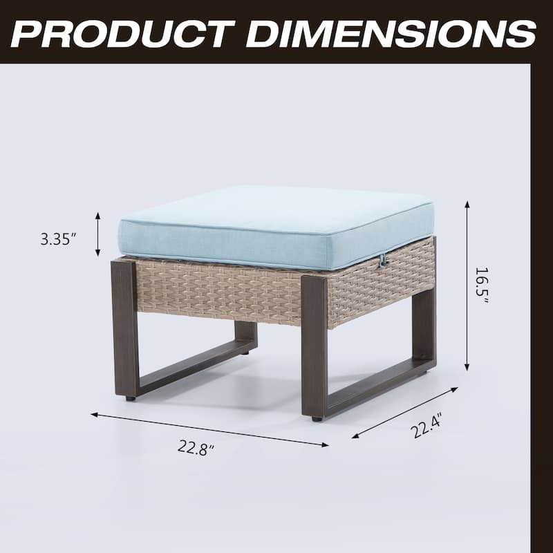 Cozywor 2-Piece Wicker Outdoor Patio Ottoman with Steel Frame and Cushions