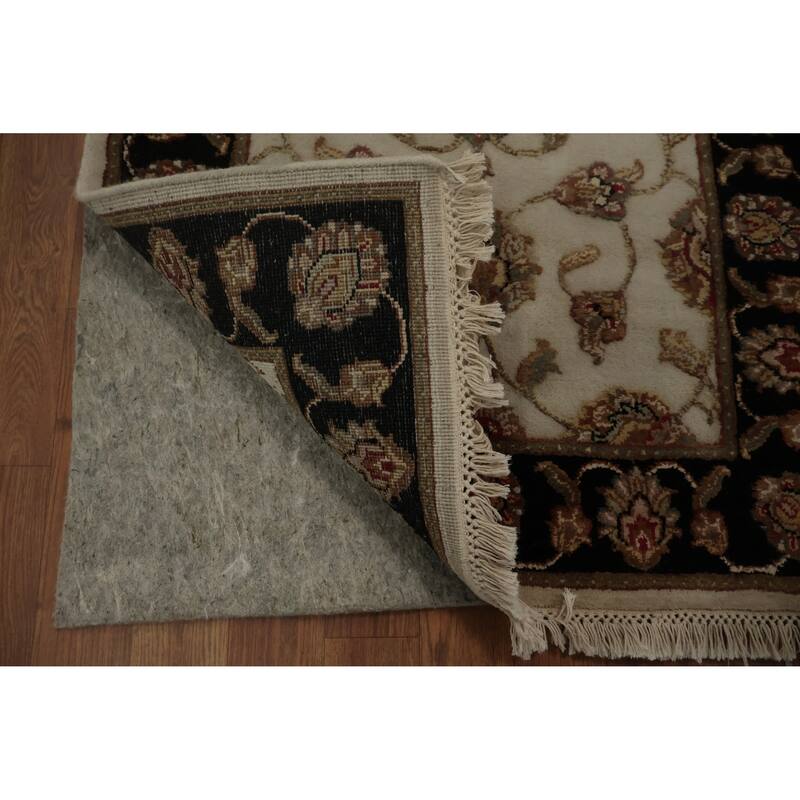Hand Knotted Oriental Wool & Silk Carpet Traditional Floral Beige & Ivories Agra Runner Rug - 8' 0'' X 2' 6''