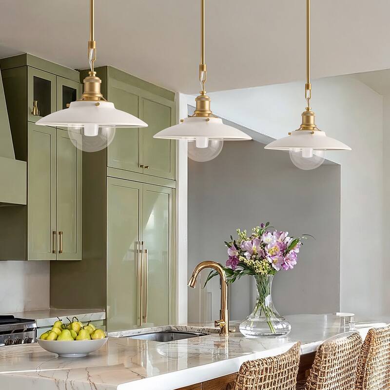 Lanesra Modern Pendant Light - Metal, Glass & Gold, Ivory White Dome Light Fixture For Modern, Farmhouse, Minimalist Room Decor