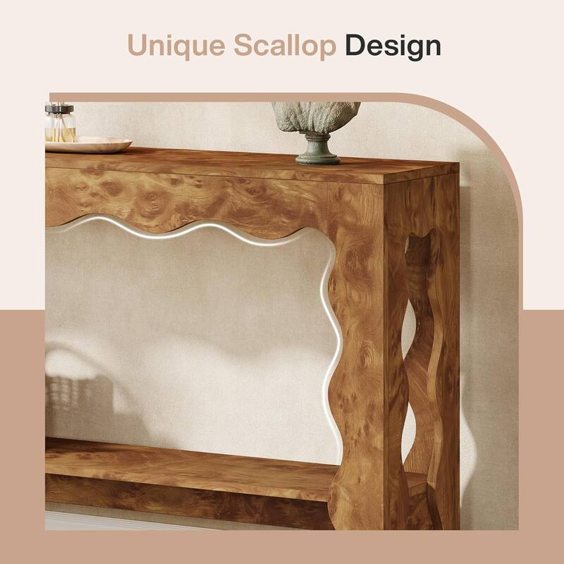 63 Inches Long Farmhouse Console Table with 2-tier Shelf, Brown