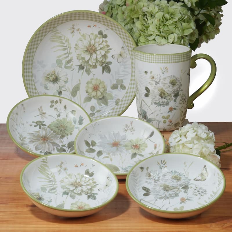 Certified International Green Fields 6" Canape/Luncheon/Appetiser Plates, Set of 4 Assorted Designs - 11' x 11'
