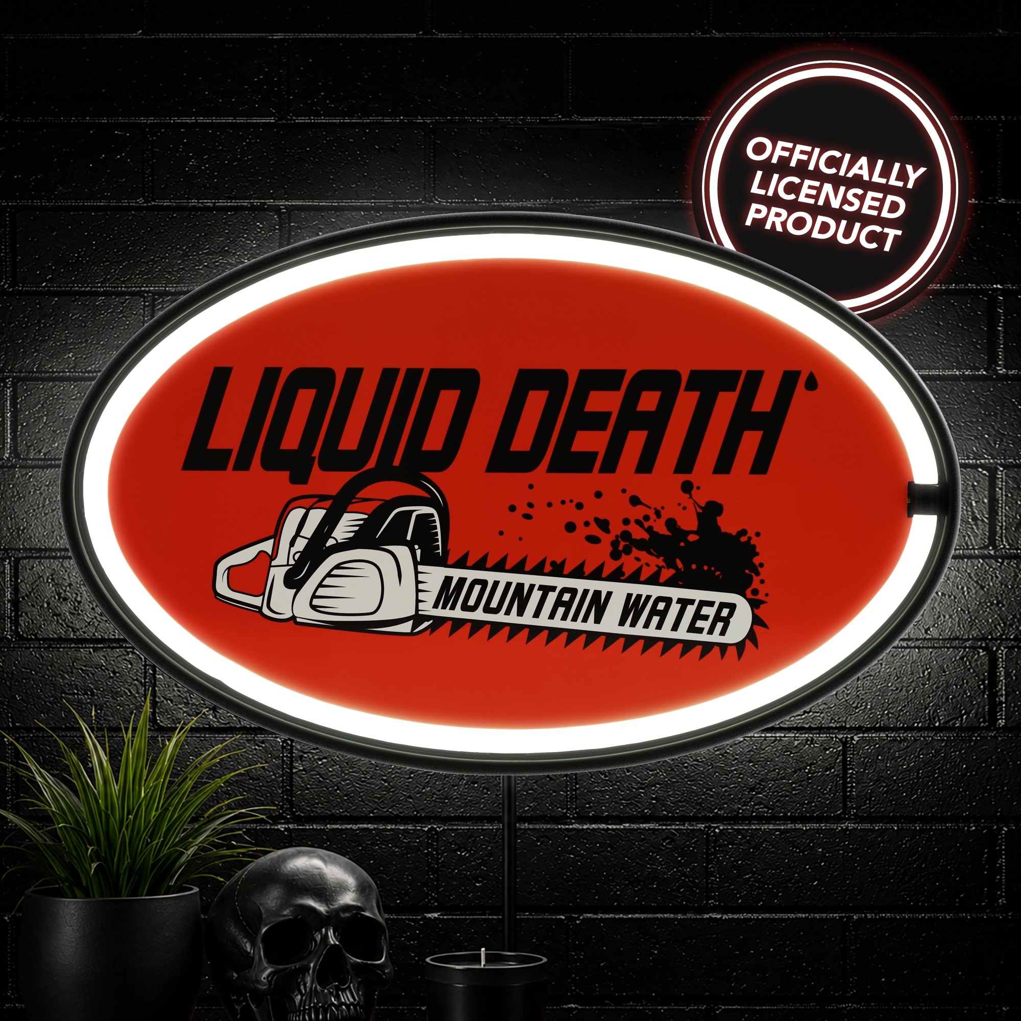 Officially Licensed Liquid Death Chain Saw Mountain Water LED Neon Rope Sign, Oval USB Wall Light for Bar & Man Cave - 16