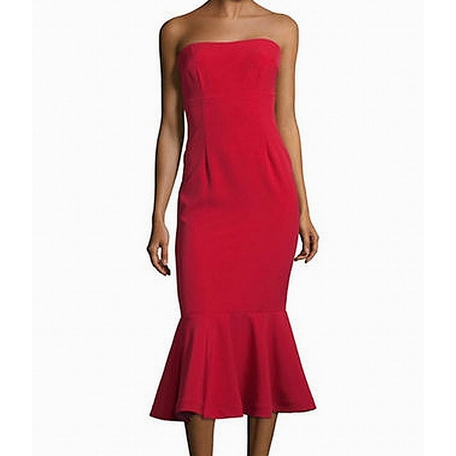 xscape red ruffle dress