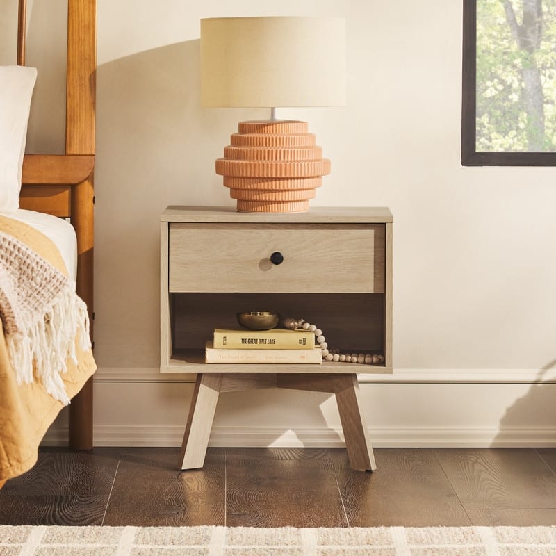 Mid-Century Modern Minimalist 1-Drawer Nightstand - Light Brown