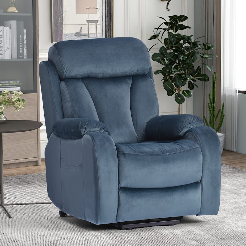 Blue Power Lift Recliner for Seniors with Remote, Anti-Skid Upholstery, Overstuffed Cushion, and Side Storage Pocket