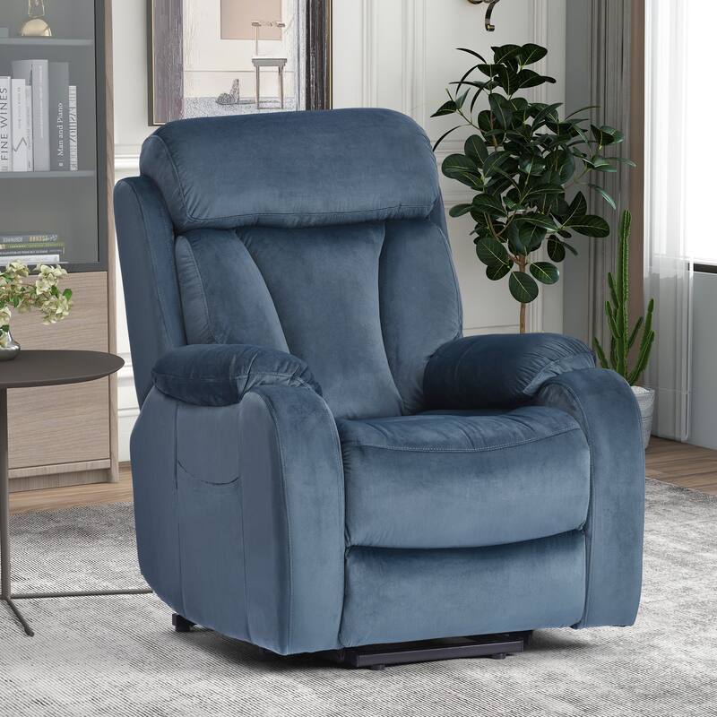 Electric Power Lift Recliner Chair with Side Pocket & Remote Control - Navy Blue