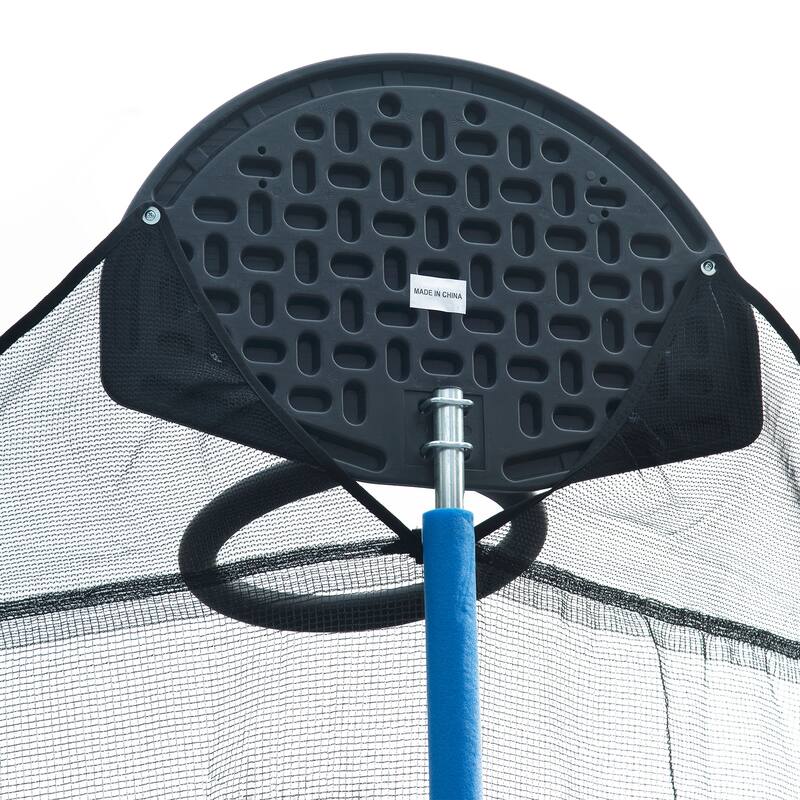 Recreational Trampoline - Safety Enclosure Net, Ladder, Double-Side Color Pad, Curved Fence Pole - Blue - 166