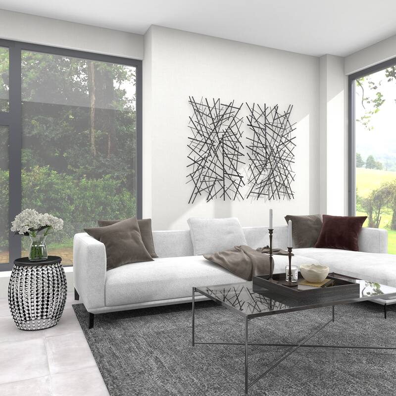 Metal Open Frame Accent Table with Crystal Embellishments - Gold or Black