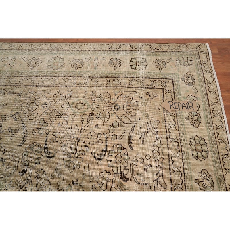 Hand Knotted Oriental 100% Wool Carpet Traditional All-Over Beige & Ivories Tabriz Area Rug - 10' 9'' X 7' 0''