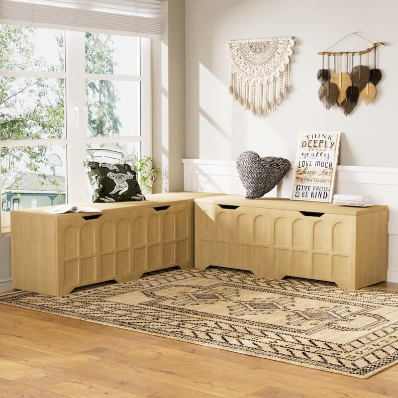 3-Piece L Shaped Corner Bench Set with Hidden Storage, 63" Kitchen Nook Seating, Wood Entryway Shoe Bench with Flip-Top - Natural