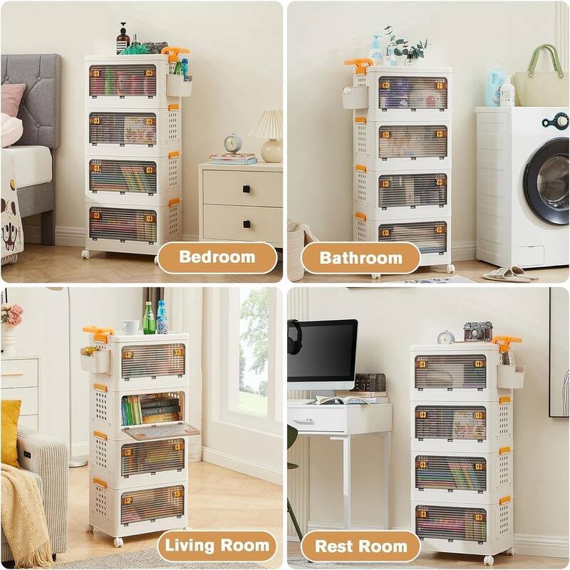 VECELO Collapsible Storage Bins with Lids, 3/4-Tier Stackable Storage Bins Closet Organizers and Containers for Home & Office