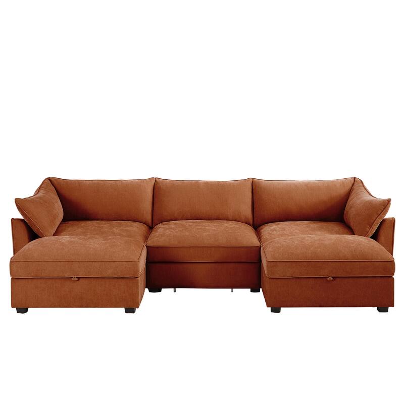 GDFStudio - Chenille U-Shaped 3-Seater 112.6" Modular Sofa with 2 Ottomans