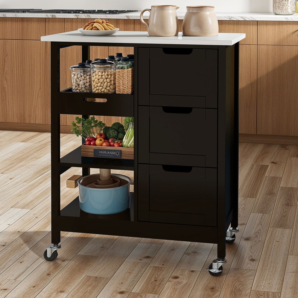 Moasis Rolling Kitchen Bar Trolley Serving Cart with 3 Drawers and Wheels