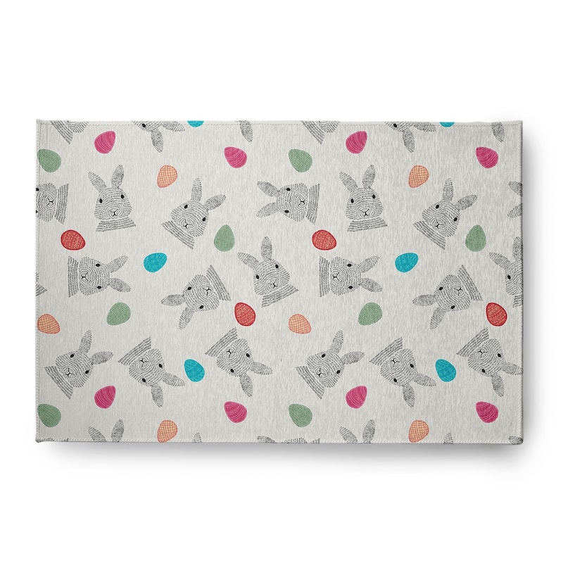 Bunnies and Eggs Easter Chenille Indoor/Outdoor Rug - Whisper White - 4' x 6'