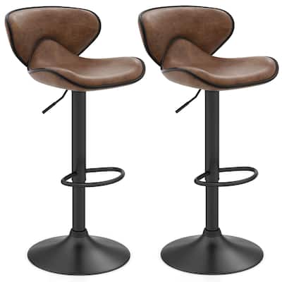Costway Set of 2 Adjustable Bar Stools Swivel Bar Chairs Pub Kitchen