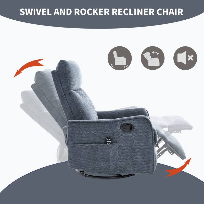 Fabric Recliner Chair with Massage Heat Rocker and 360 Degree Swivel