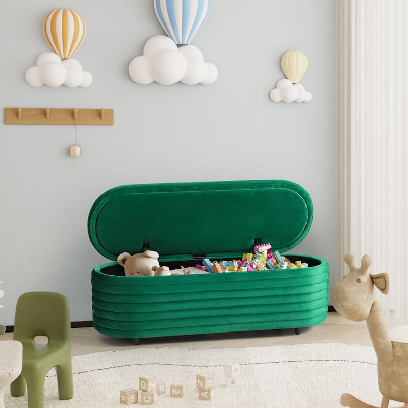 Farrah Velvet Polyester Flip Top Storage Ottoman - 54" - Green