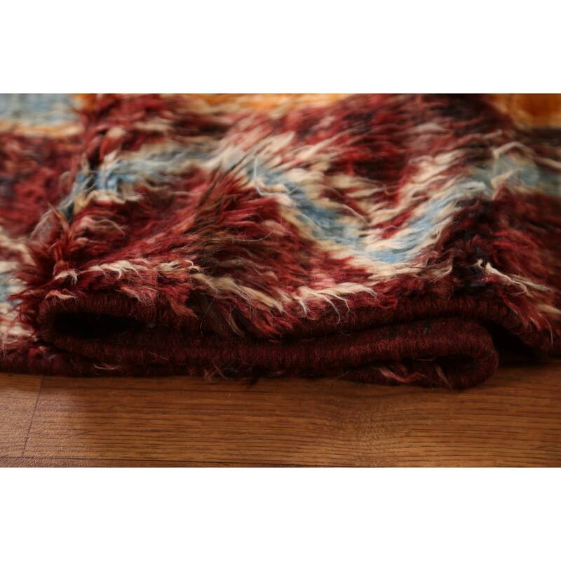 Hand Knotted Oriental 100% Wool Carpet Modern Tribal Red Moroccan Area Rug - 9' 9'' X 7' 0''