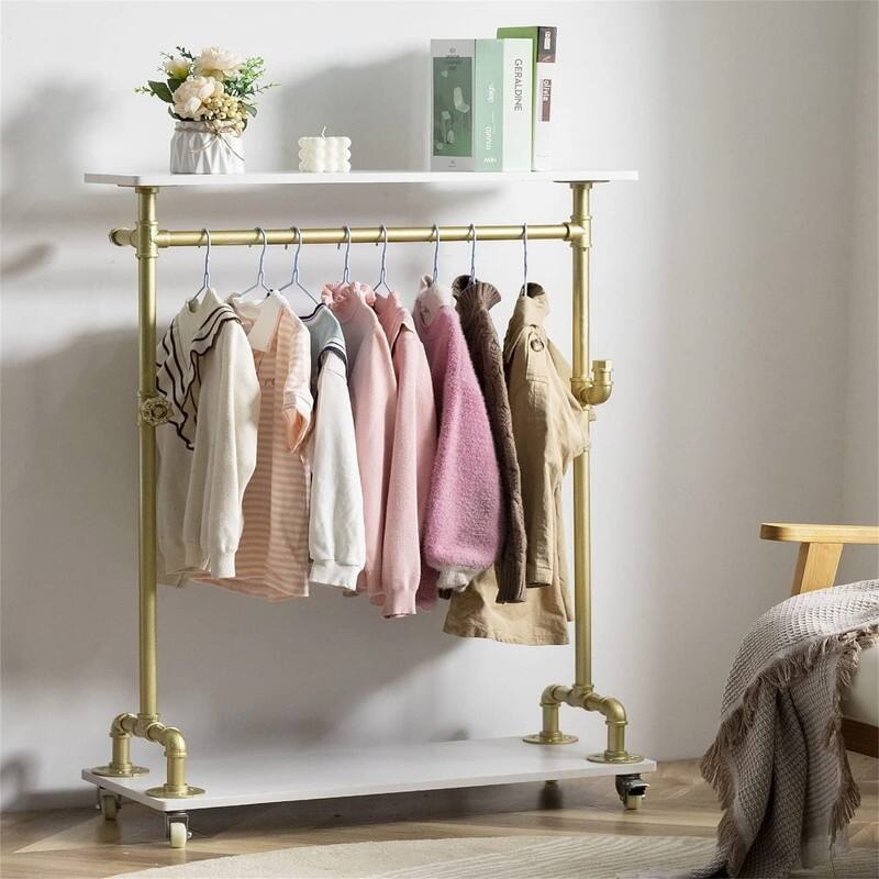 Industrial Wall Clothes Rack - white gold - 11.81"D x 31.5"W x 43.3"H